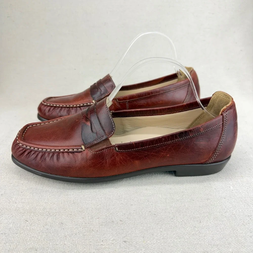 SAS Womens Penny Loafers Brown Leather Moc Toe Flats Made in USA 9.5 WW